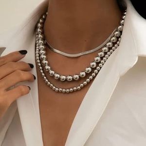 Silver 3PC Trendy Necklace Set